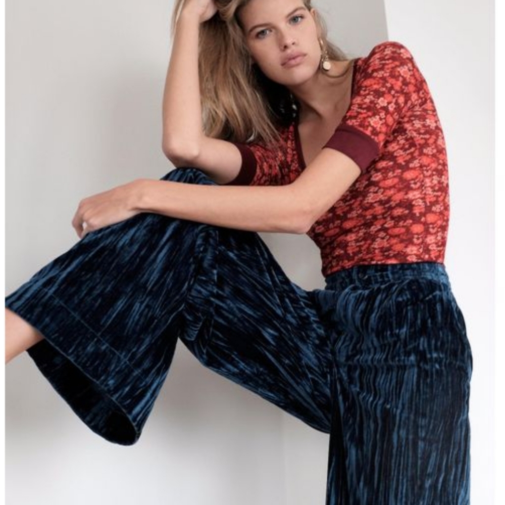 Free People Runaway Velvet Wide Leg Pants Size 4 - Picture 4 of 13
